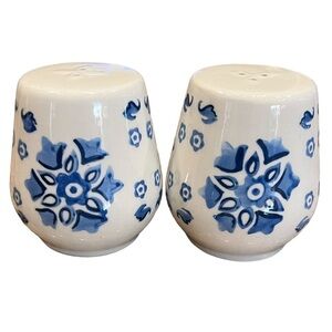 Floral Ceramic Blue White Spanish Style 3" Tall Salt and Pepper Shakers